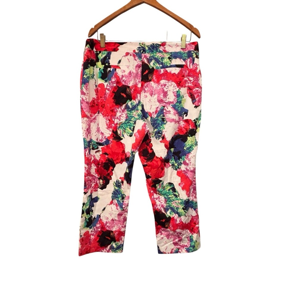 Milly Blue and Red Watercolor Floral Print‎ Capri Pants Size 12